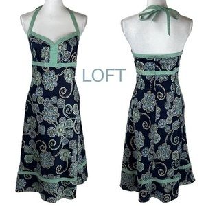 LOFT Mint Green & Black Paisley Floral Midi Halter Sundress NWOT